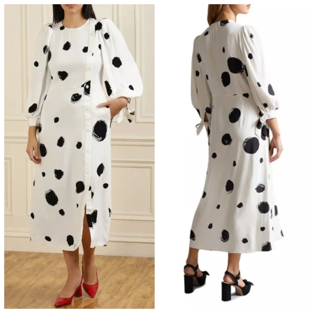 Ted Baker London Eliyzza Dot Print Button Up Midi Dress Black White Size 6
